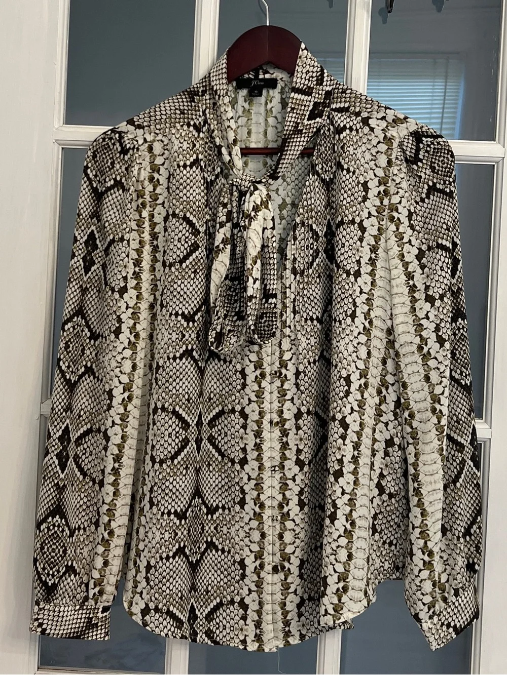 J. CREW Women’s Snake Print Drapey Tie Neck Long Sleeve Top Size 6